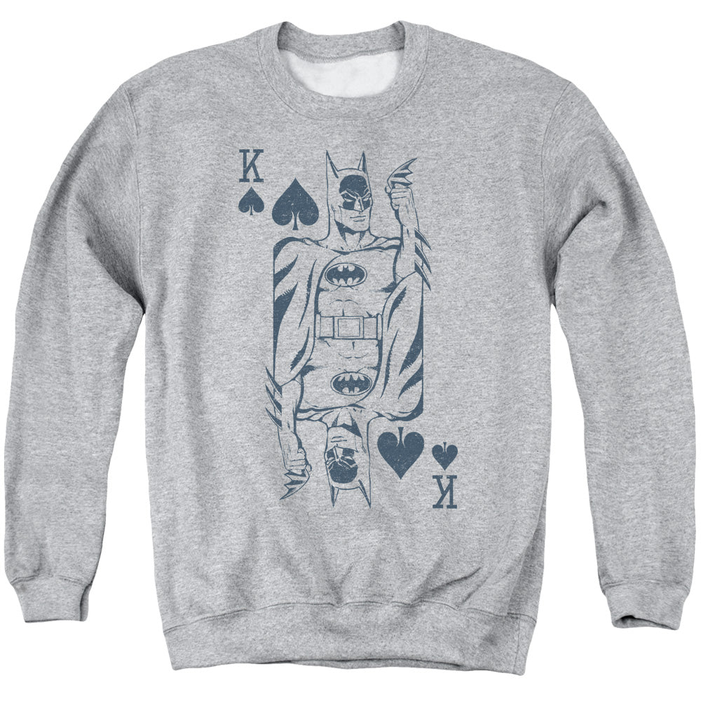 AN OFFCIALLY LICENSED DC BAT CARD ADULT UNISEX CREWNECK SWEATSHIRT ATHLETIC HEATHER