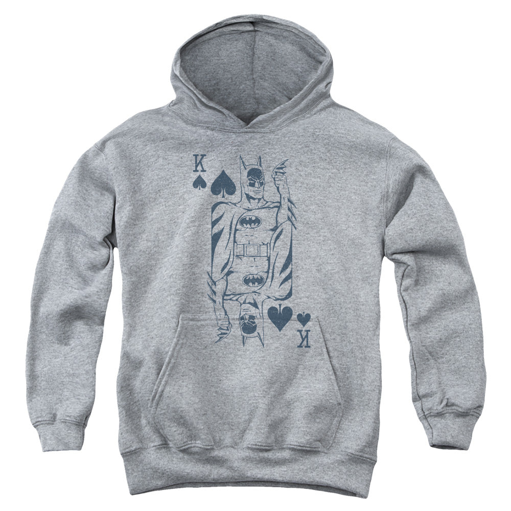 AN OFFCIALLY LICENSED DC BAT CARD YOUTH HOODIE ATHLETIC HEATHER