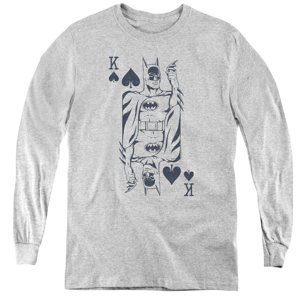 AN OFFCIALLY LICENSED DC BAT CARD YOUTH LONG SLEEVE T-SHIRT ATHLETIC HEATHER