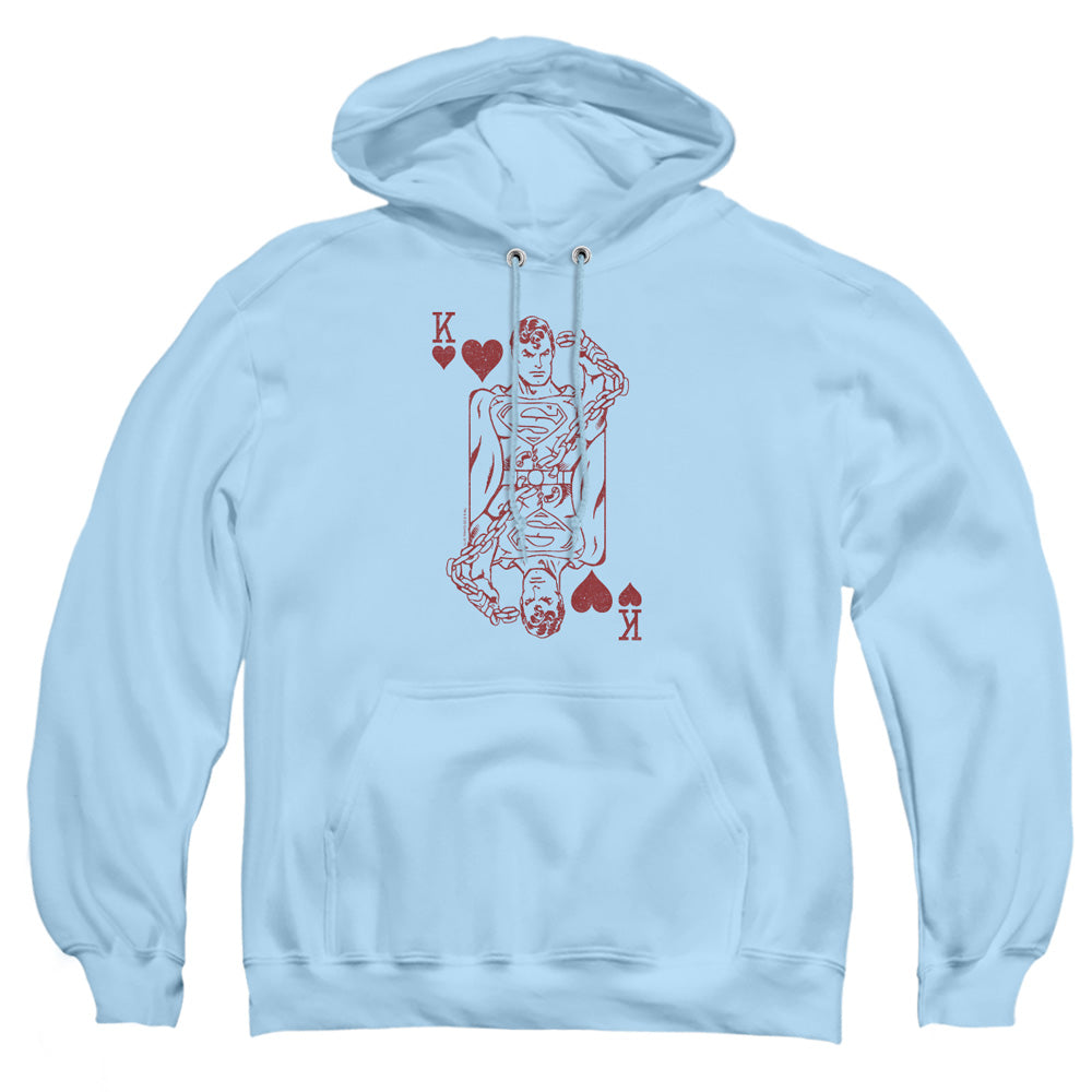 AN OFFCIALLY LICENSED DC SUPER CARD ADULT UNISEX PULLOVER HOODIE LIGHT BLUE