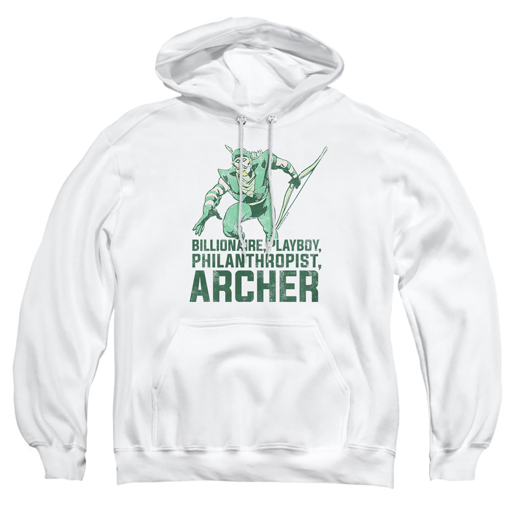 AN OFFCIALLY LICENSED DC ARCHER ADULT UNISEX PULLOVER HOODIE WHITE