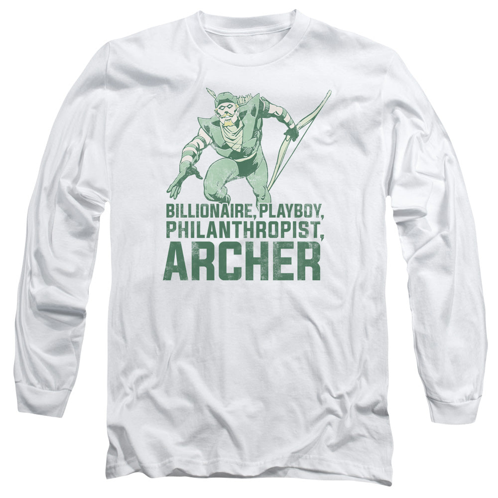 AN OFFCIALLY LICENSED DC ARCHER MEN'S LONG SLEEVE T-SHIRT WHITE
