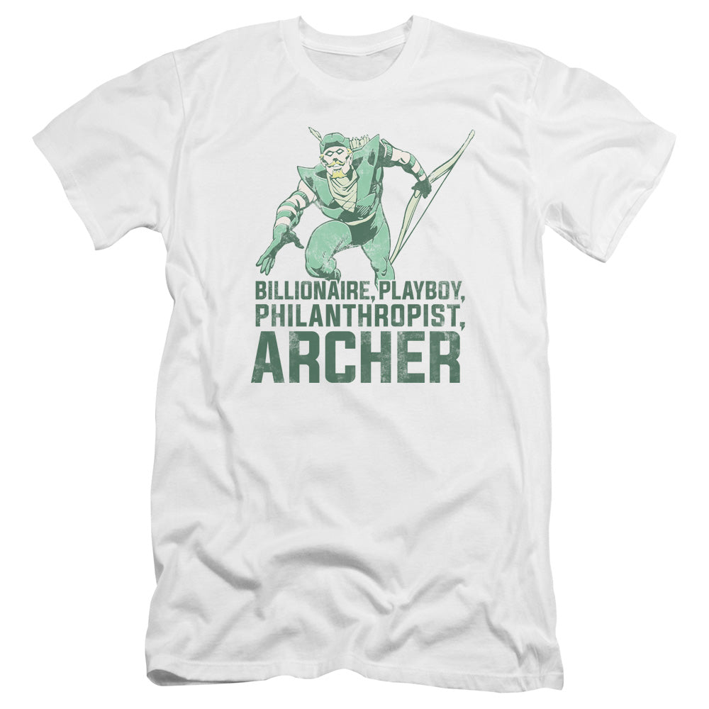 AN OFFCIALLY LICENSED DC ARCHER MEN'S PREMIUM SLIM FIT T-SHIRT WHITE