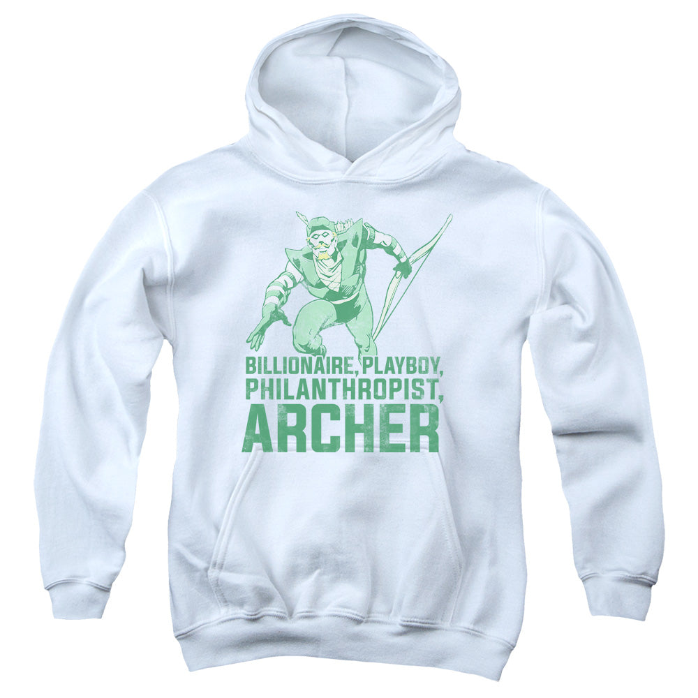 AN OFFCIALLY LICENSED DC ARCHER YOUTH HOODIE WHITE