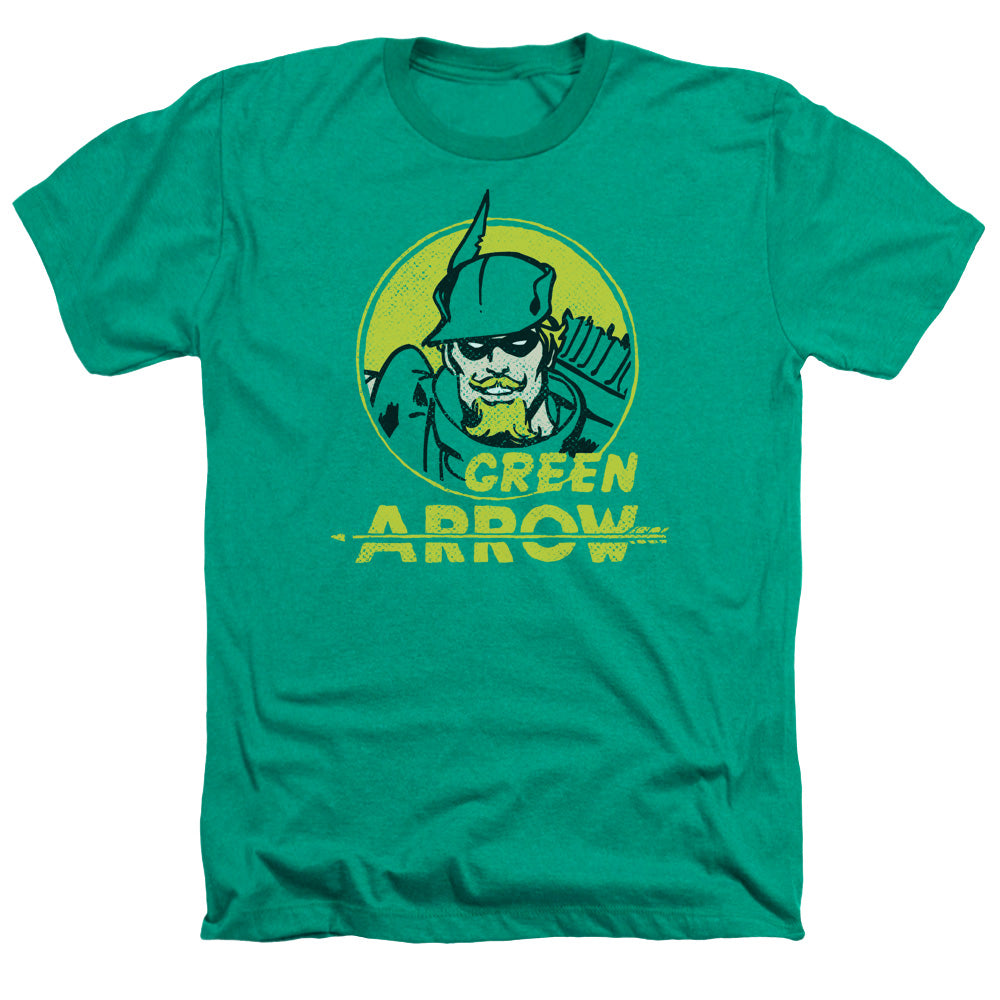 AN OFFCIALLY LICENSED DC ARCHER CIRCLE MEN'S HEATHER T-SHIRT KELLY GREEN