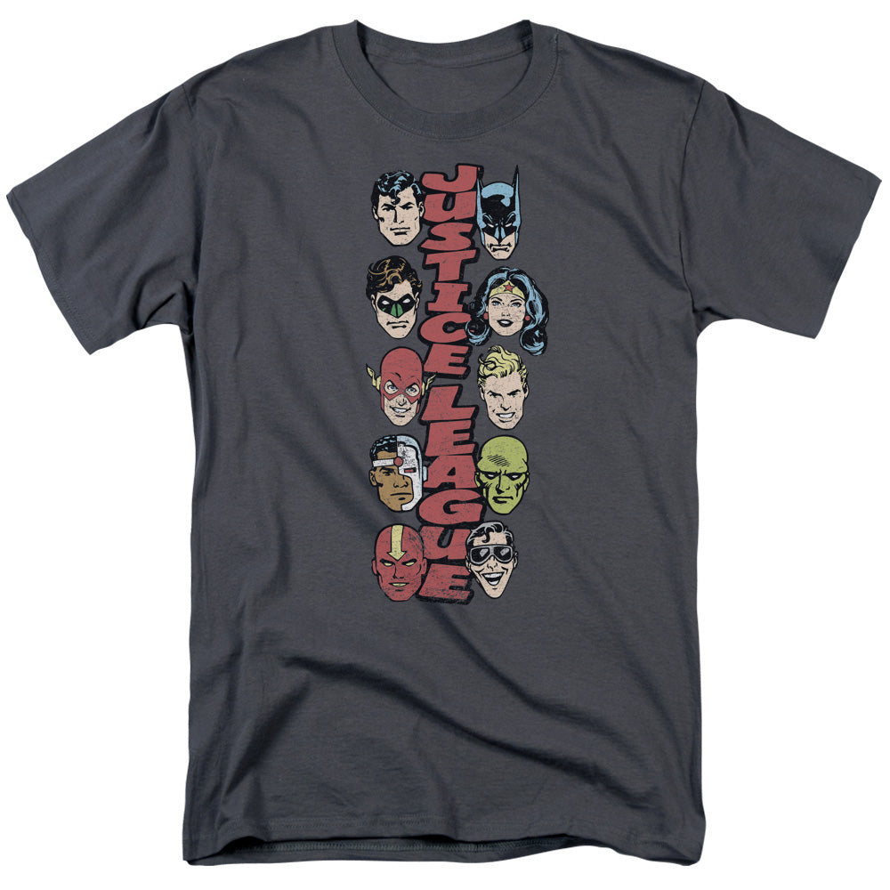 AN OFFCIALLY LICENSED DC STACKED JUSTICE MEN'S REGULAR FIT T-SHIRT CHARCOAL