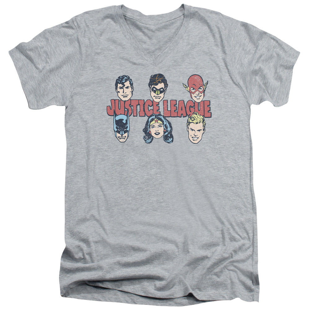 AN OFFCIALLY LICENSED DC JUSTICE LINEUP MEN'S V-NECK T-SHIRT ATHLETIC HEATHER