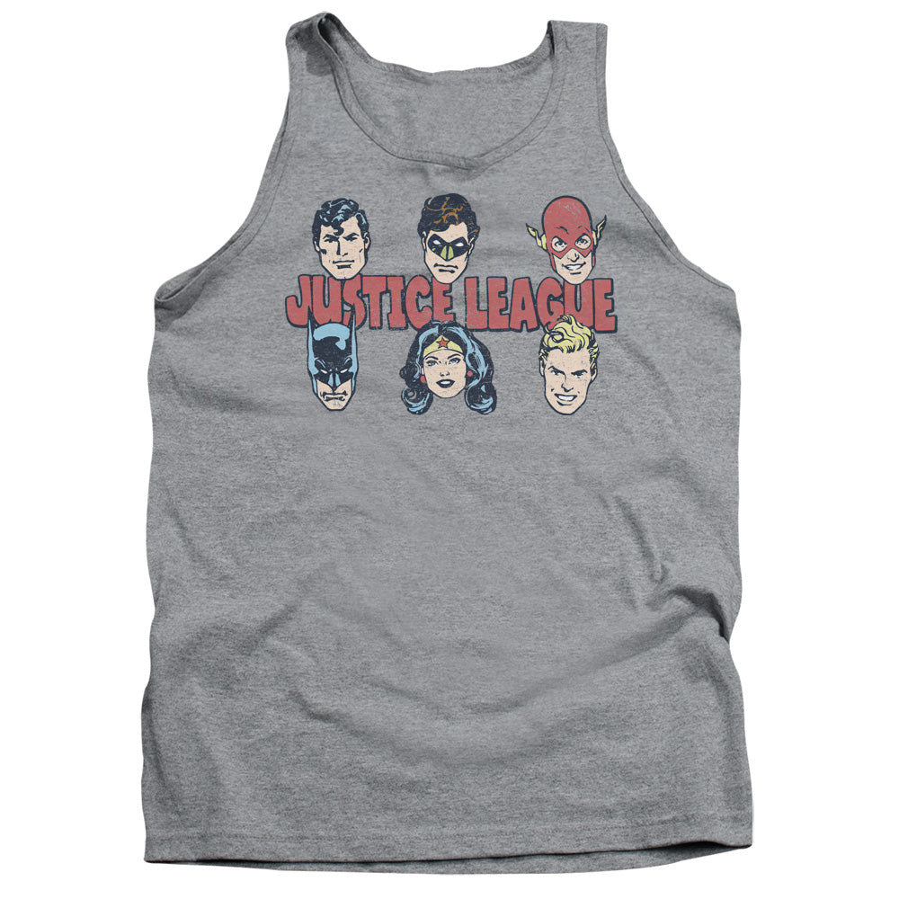 AN OFFCIALLY LICENSED DC JUSTICE LINEUP ADULT UNISEX TANK TOP ATHLETIC HEATHER