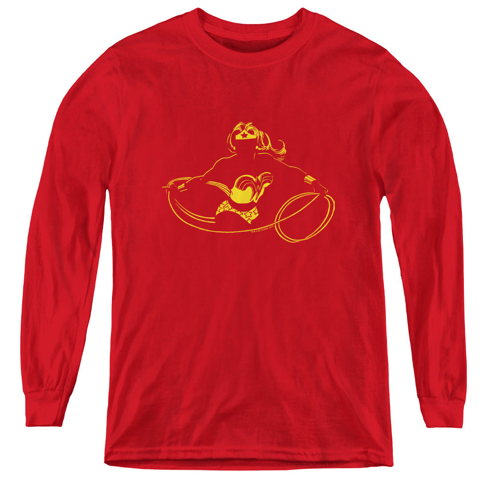 AN OFFCIALLY LICENSED DC WONDER MIN YOUTH LONG SLEEVE T-SHIRT RED