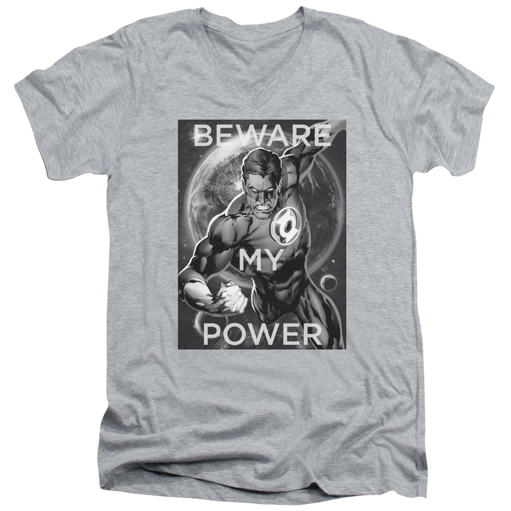 AN OFFCIALLY LICENSED DC POWER MEN'S V-NECK T-SHIRT ATHLETIC HEATHER