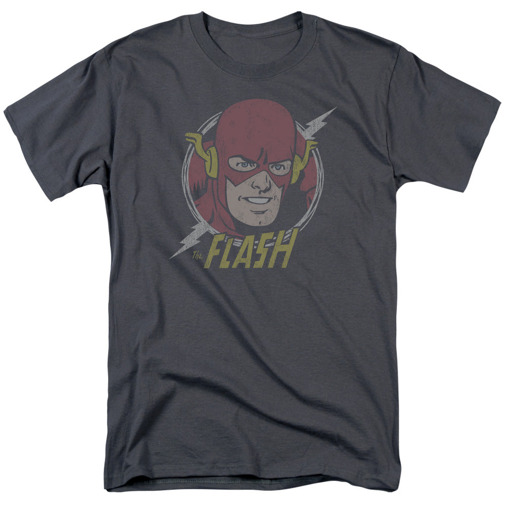 AN OFFCIALLY LICENSED DC FLASH VINTAGE VOLTAGE MEN'S REGULAR FIT T-SHIRT CHARCOAL
