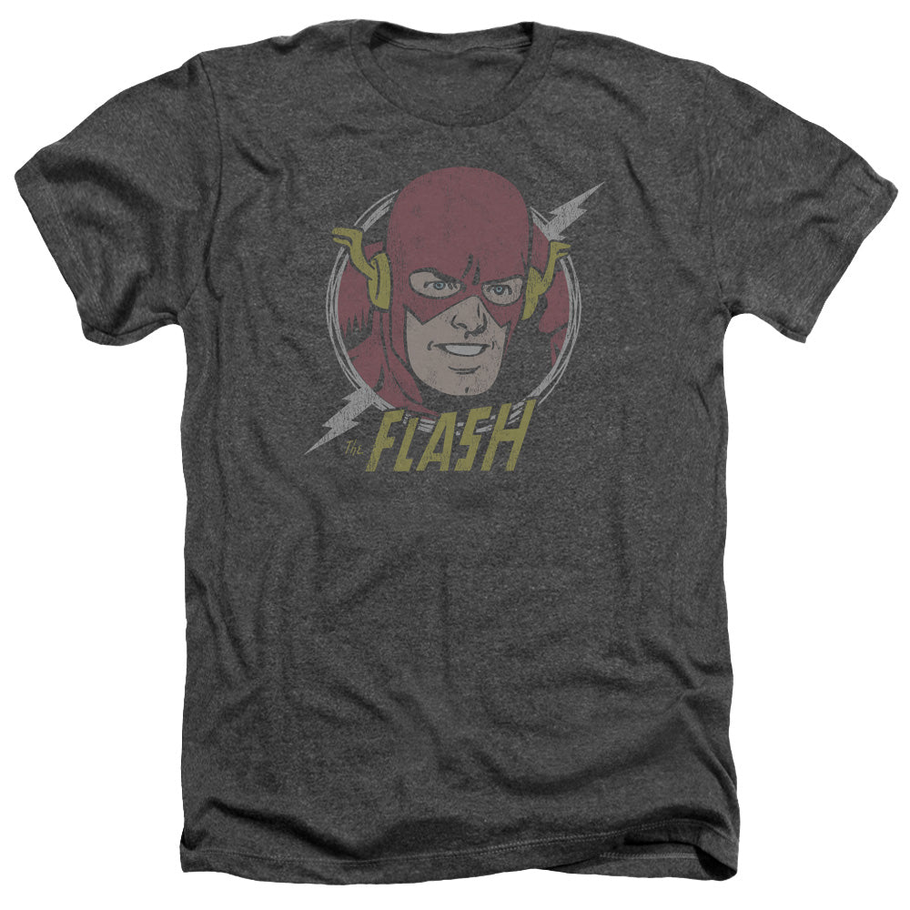 AN OFFCIALLY LICENSED DC FLASH VINTAGE VOLTAGE MEN'S HEATHER T-SHIRT CHARCOAL