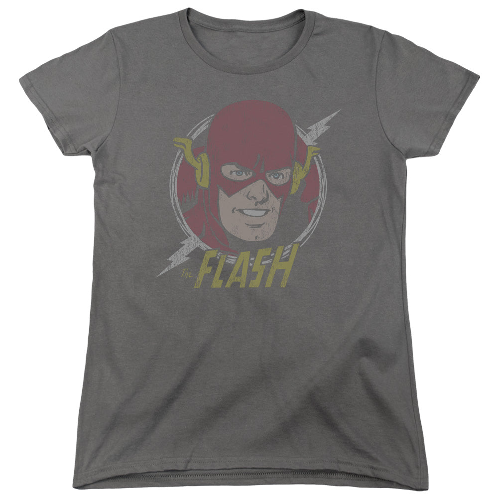AN OFFCIALLY LICENSED DC FLASH VINTAGE VOLTAGE WOMEN'S REGULAR FIT T-SHIRT CHARCOAL