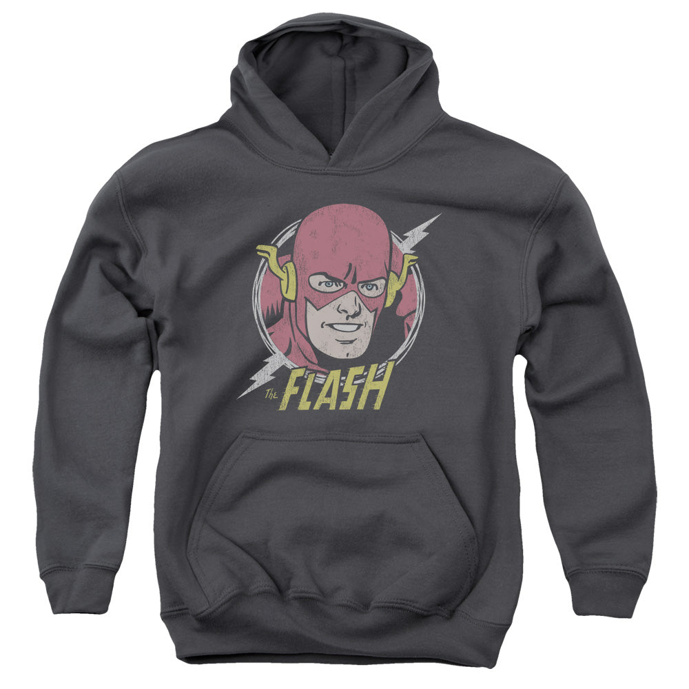 AN OFFCIALLY LICENSED DC FLASH VINTAGE VOLTAGE YOUTH HOODIE CHARCOAL