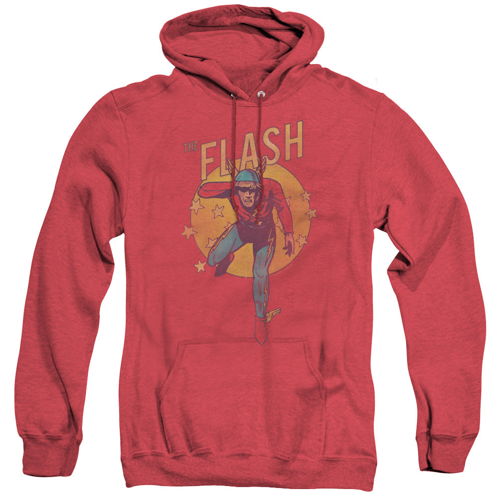 AN OFFCIALLY LICENSED DC FLASH CIRCLE & STARS ADULT UNISEX HEATHER PULLOVER HOODIE RED