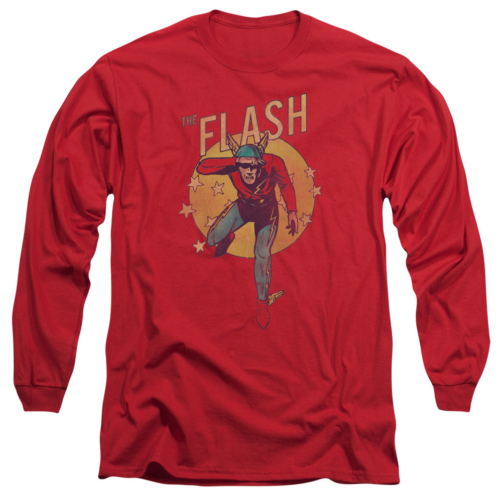 AN OFFCIALLY LICENSED DC FLASH CIRCLE & STARS MEN'S LONG SLEEVE T-SHIRT RED
