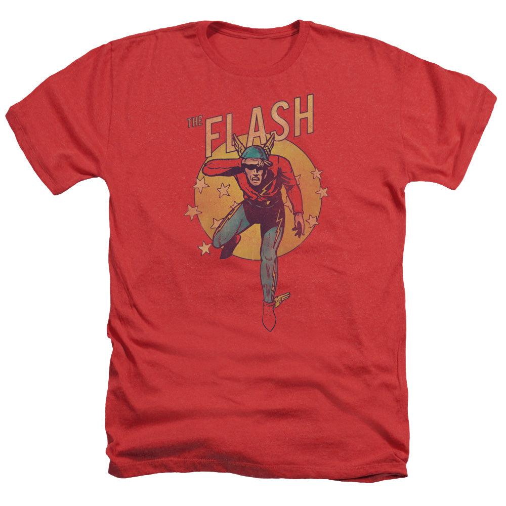 AN OFFCIALLY LICENSED DC FLASH CIRCLE & STARS MEN'S HEATHER T-SHIRT RED