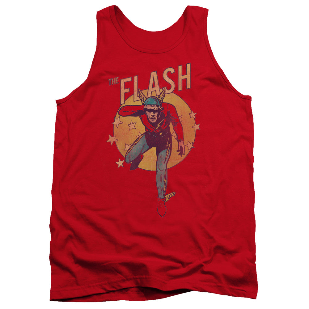 AN OFFCIALLY LICENSED DC FLASH CIRCLE & STARS ADULT UNISEX TANK TOP RED