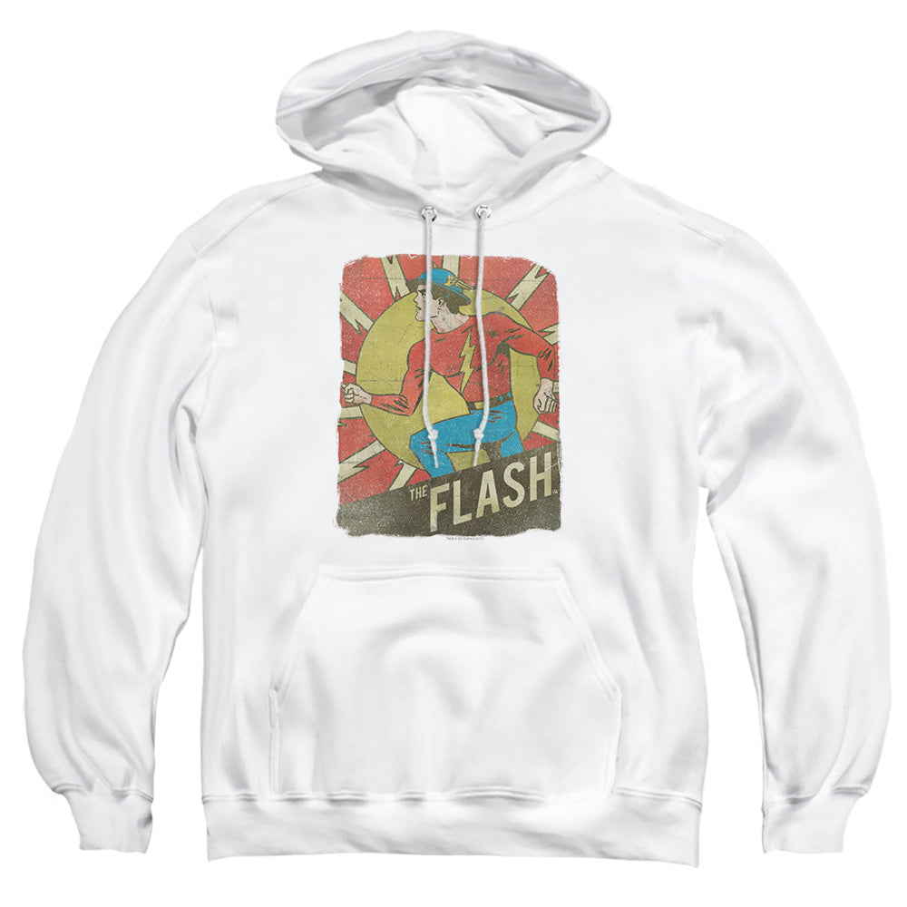 AN OFFCIALLY LICENSED DC FLASH TATTERED POSTER ADULT UNISEX PULLOVER HOODIE WHITE