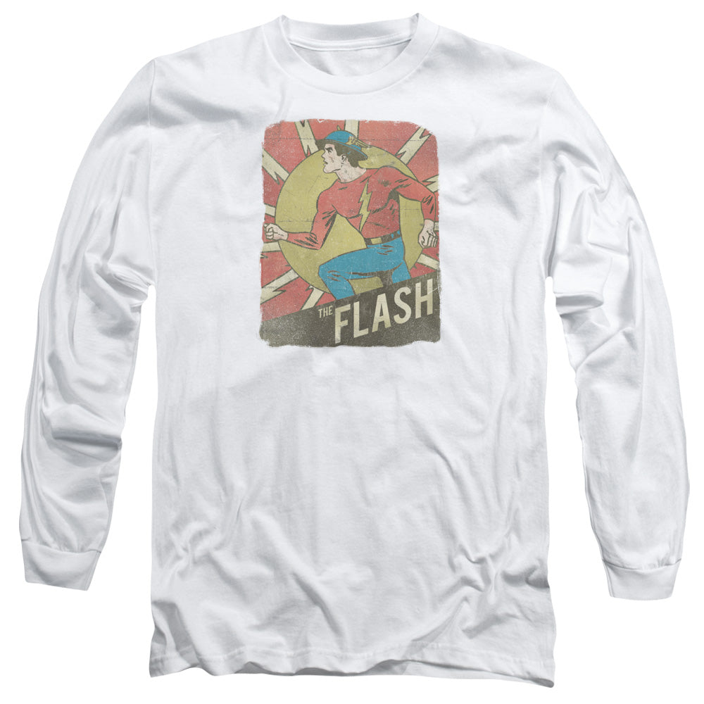 AN OFFCIALLY LICENSED DC FLASH TATTERED POSTER MEN'S LONG SLEEVE T-SHIRT WHITE