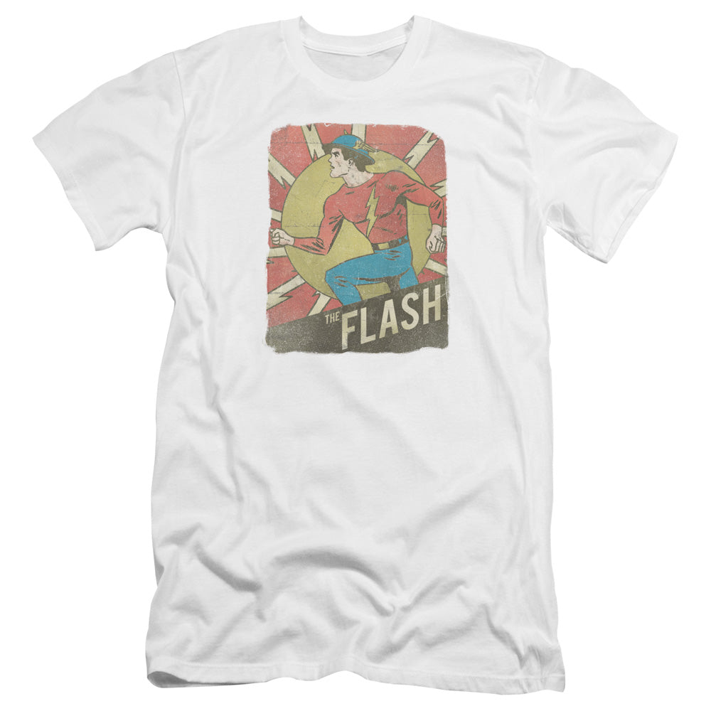 AN OFFCIALLY LICENSED DC FLASH TATTERED POSTER MEN'S PREMIUM SLIM FIT T-SHIRT WHITE