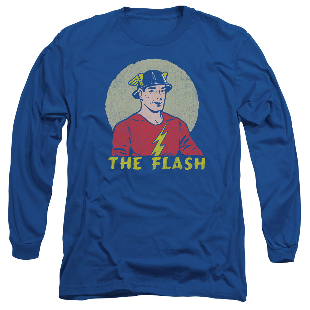 AN OFFCIALLY LICENSED DC FLASH FADED CIRCLE MEN'S LONG SLEEVE T-SHIRT ROYAL