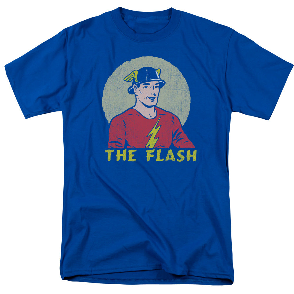 AN OFFCIALLY LICENSED DC FLASH FADED CIRCLE MEN'S REGULAR FIT T-SHIRT ROYAL