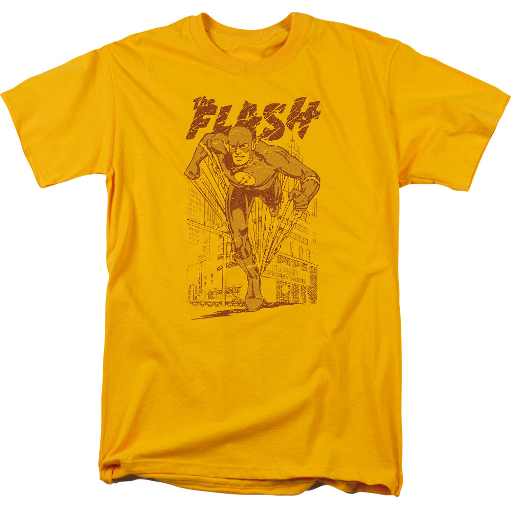 AN OFFCIALLY LICENSED DC FLASH BUSTING OUT MEN'S REGULAR FIT T-SHIRT GOLD