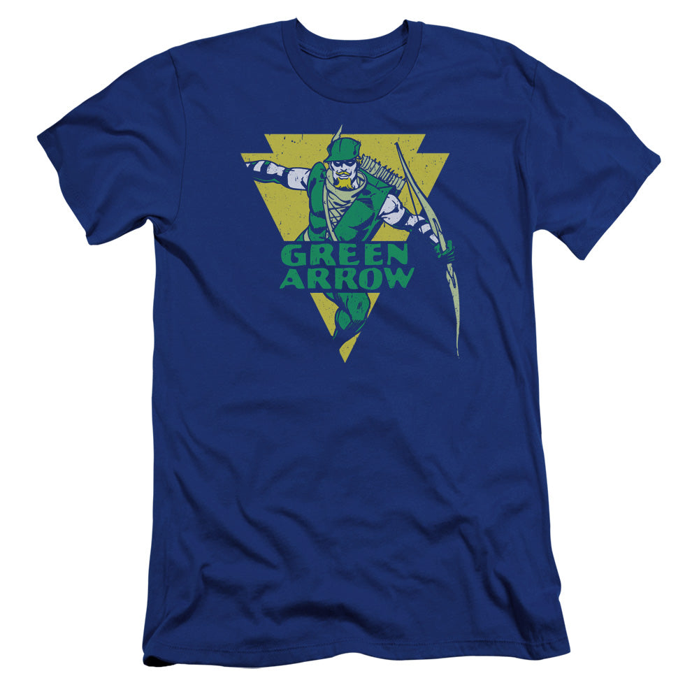AN OFFCIALLY LICENSED DC DISTRESSED ARROW MEN'S PREMIUM SLIM FIT T-SHIRT ROYAL