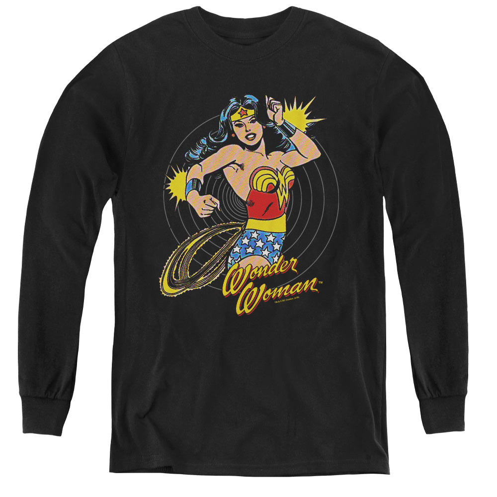 AN OFFCIALLY LICENSED DC SPINNING YOUTH LONG SLEEVE T-SHIRT BLACK