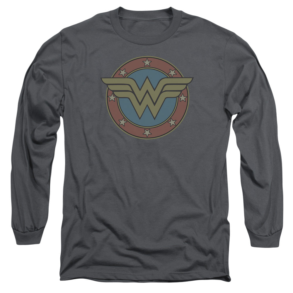 AN OFFCIALLY LICENSED DC WW VINTAGE EMBLEM MEN'S LONG SLEEVE T-SHIRT CHARCOAL