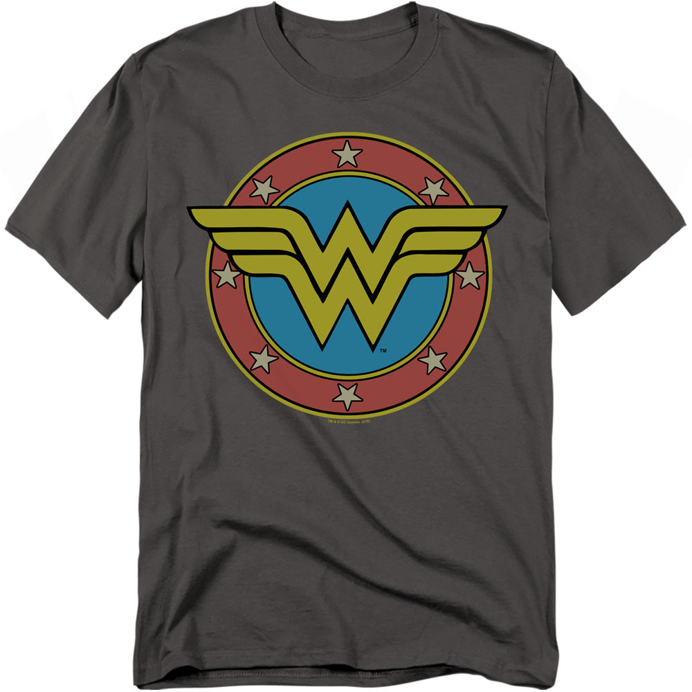AN OFFCIALLY LICENSED DC WW VINTAGE EMBLEM MEN'S REGULAR FIT T-SHIRT CHARCOAL
