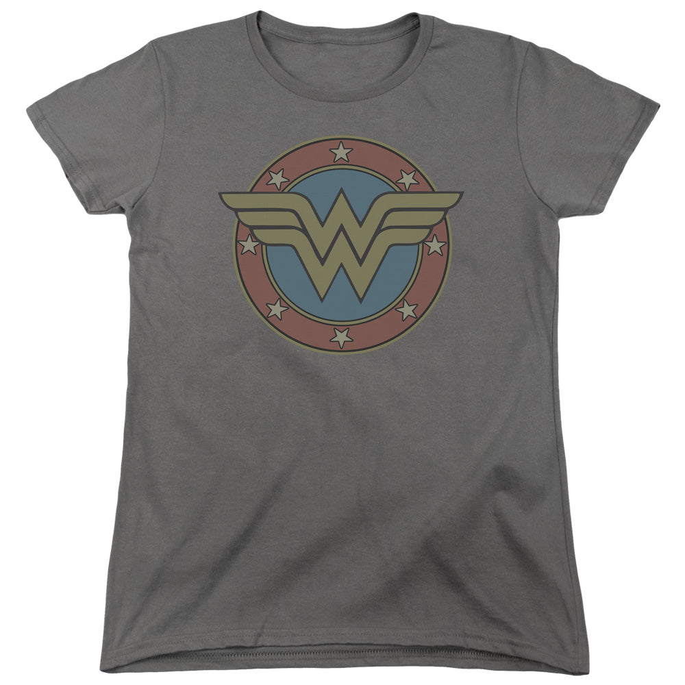 AN OFFCIALLY LICENSED DC WW VINTAGE EMBLEM WOMEN'S REGULAR FIT T-SHIRT CHARCOAL