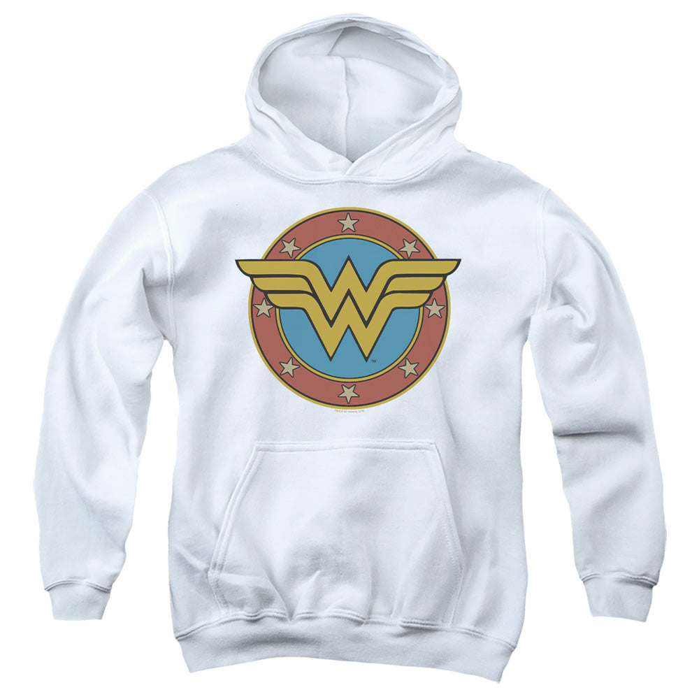 AN OFFCIALLY LICENSED DC WW VINTAGE EMBLEM YOUTH HOODIE CHARCOAL