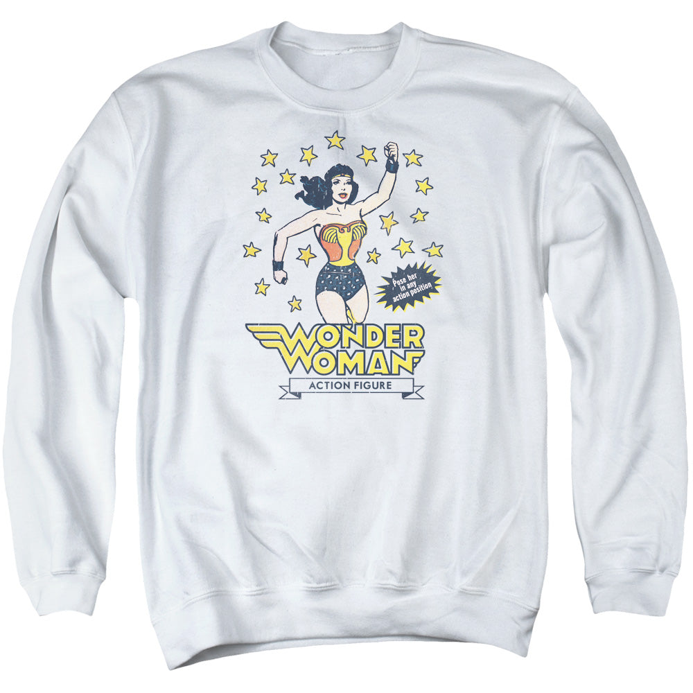 AN OFFCIALLY LICENSED DC ACTION FIGURE ADULT UNISEX CREWNECK SWEATSHIRT WHITE
