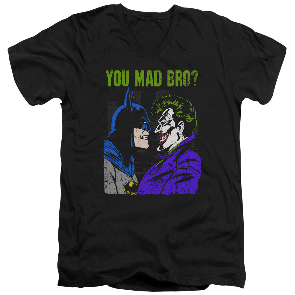 AN OFFCIALLY LICENSED DC MAD BRO MEN'S V-NECK T-SHIRT BLACK