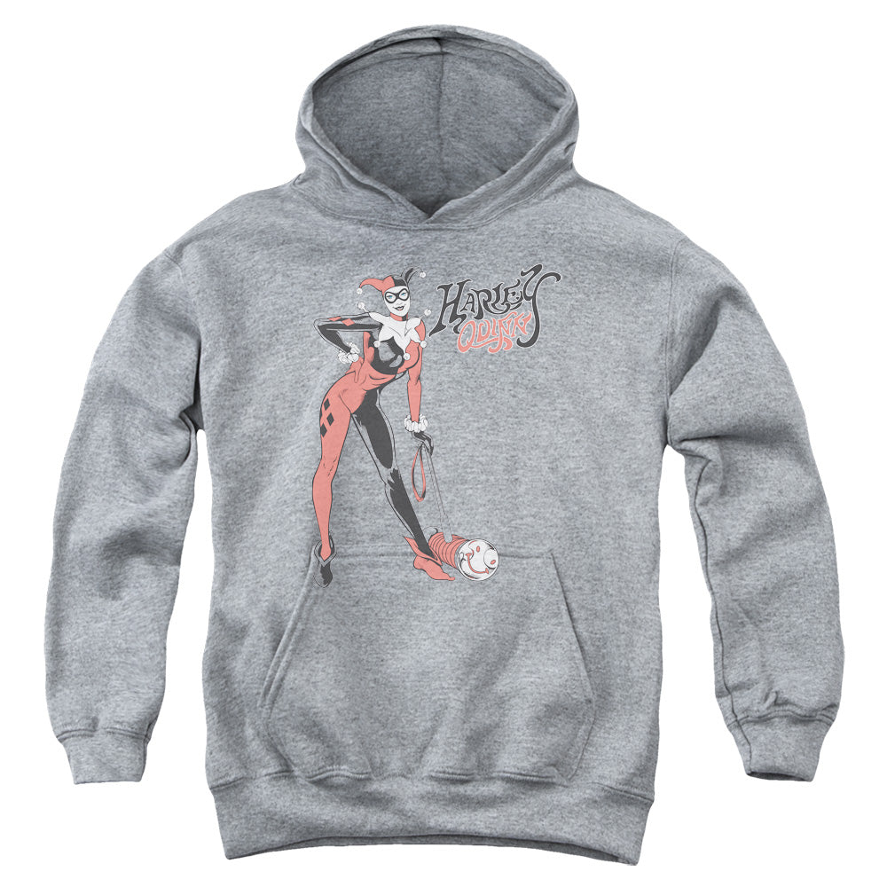 AN OFFCIALLY LICENSED DC HARLEY HAMMER YOUTH HOODIE ATHLETIC HEATHER