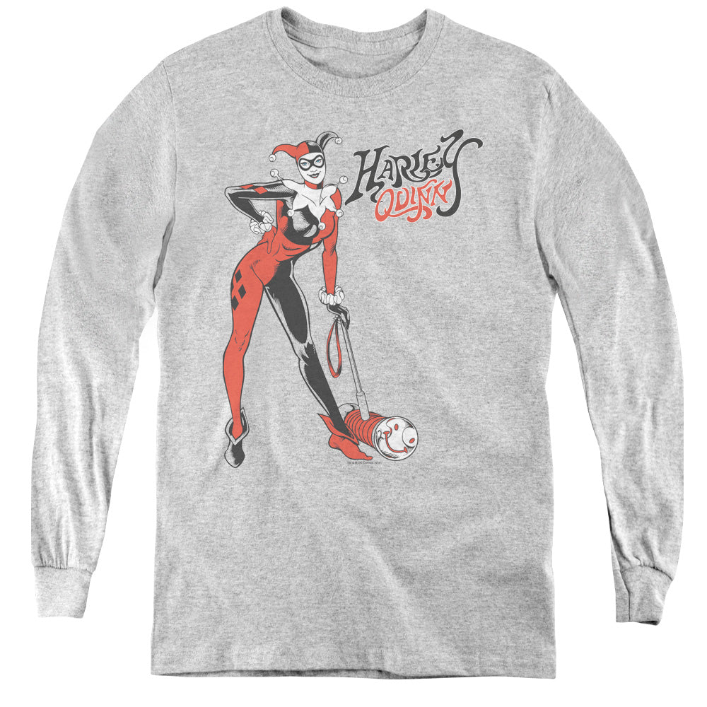 AN OFFCIALLY LICENSED DC HARLEY HAMMER YOUTH LONG SLEEVE T-SHIRT ATHLETIC HEATHER
