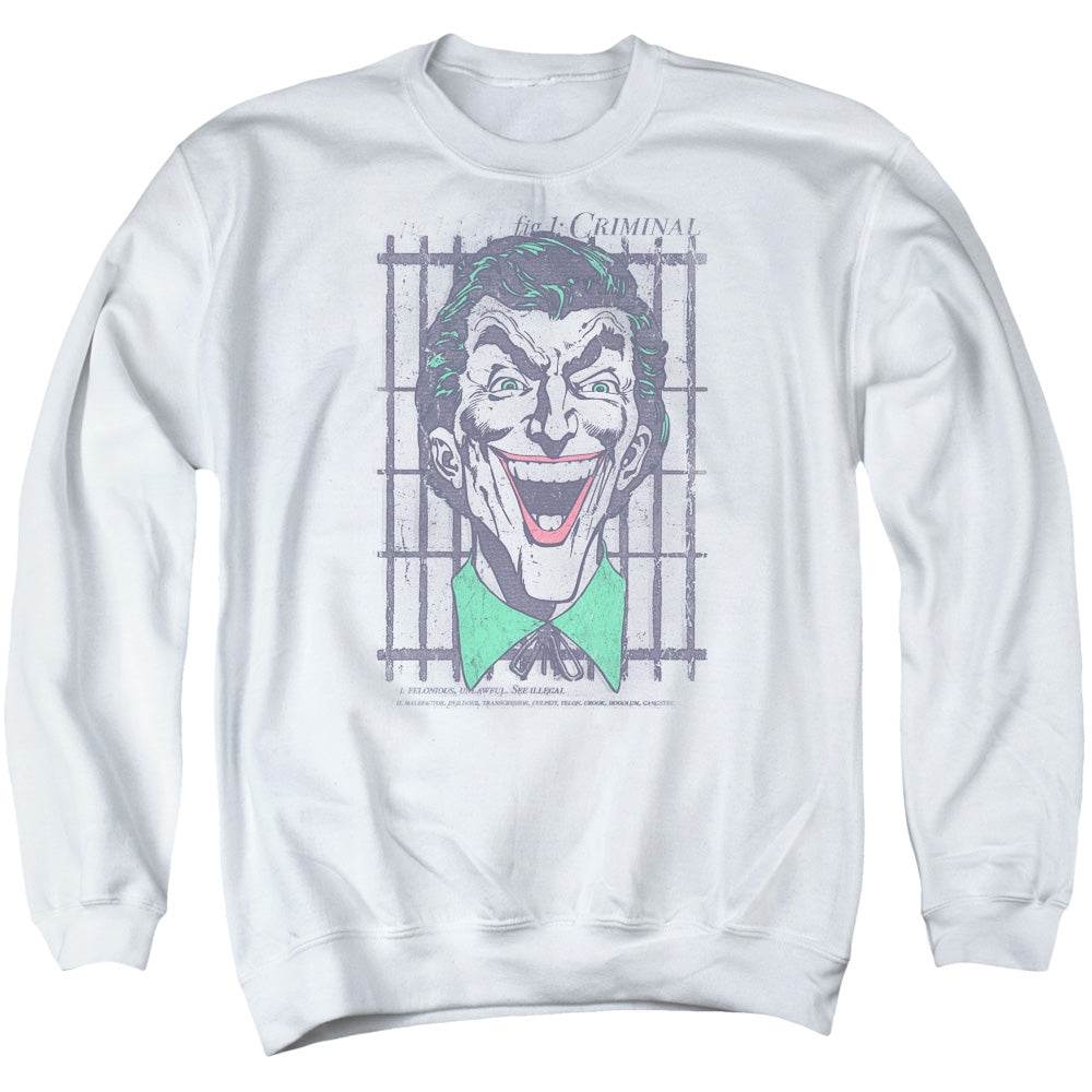 AN OFFCIALLY LICENSED DC CRIMINAL ADULT UNISEX CREWNECK SWEATSHIRT WHITE