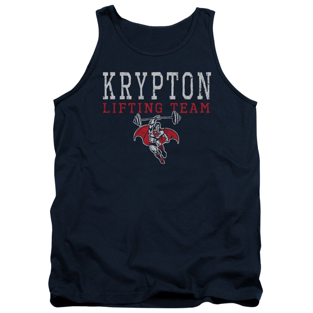 AN OFFCIALLY LICENSED DCO KRPTON LIFTING ADULT UNISEX TANK TOP NAVY