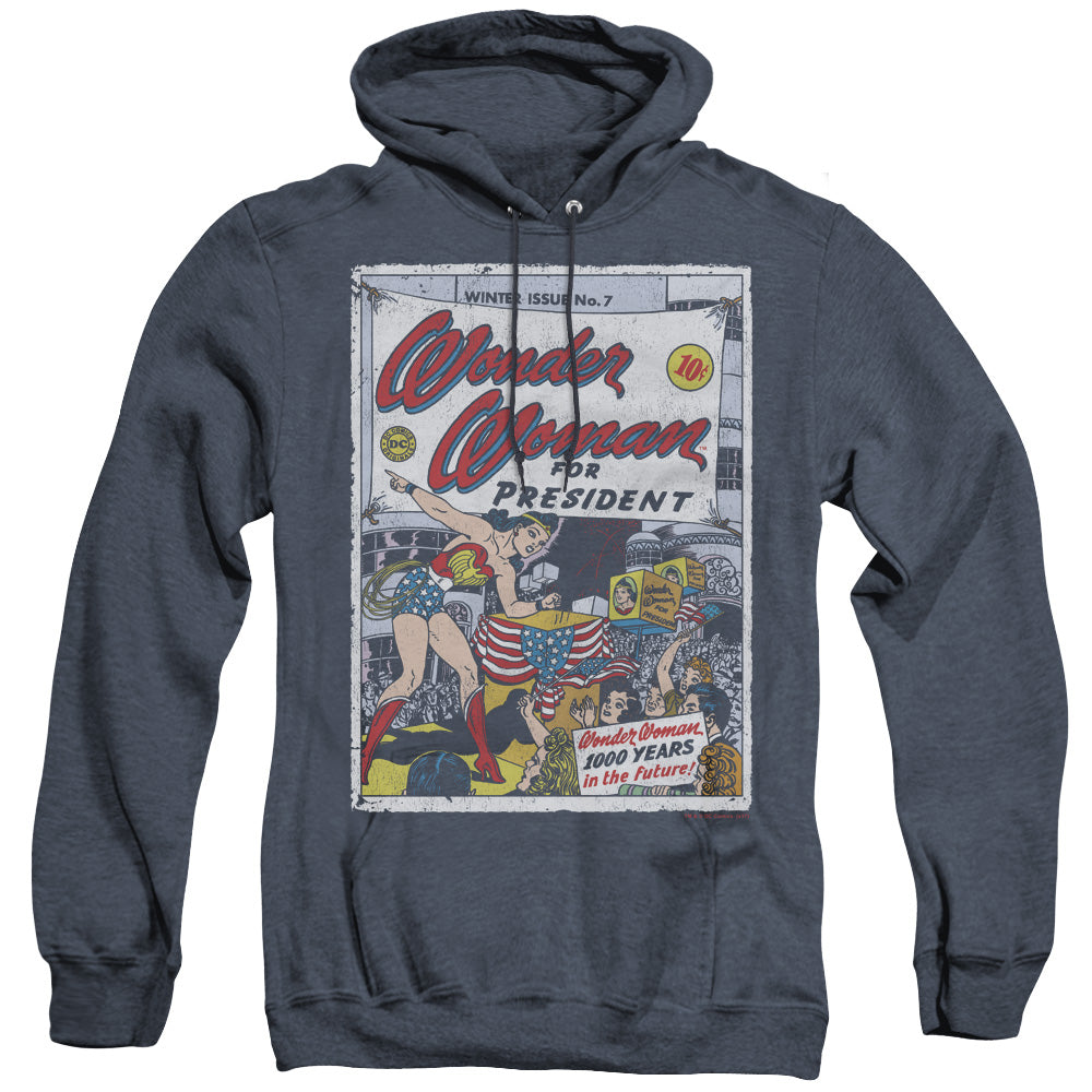 AN OFFCIALLY LICENSED DC WW FOR PRESIDENT ADULT UNISEX HEATHER PULLOVER HOODIE NAVY