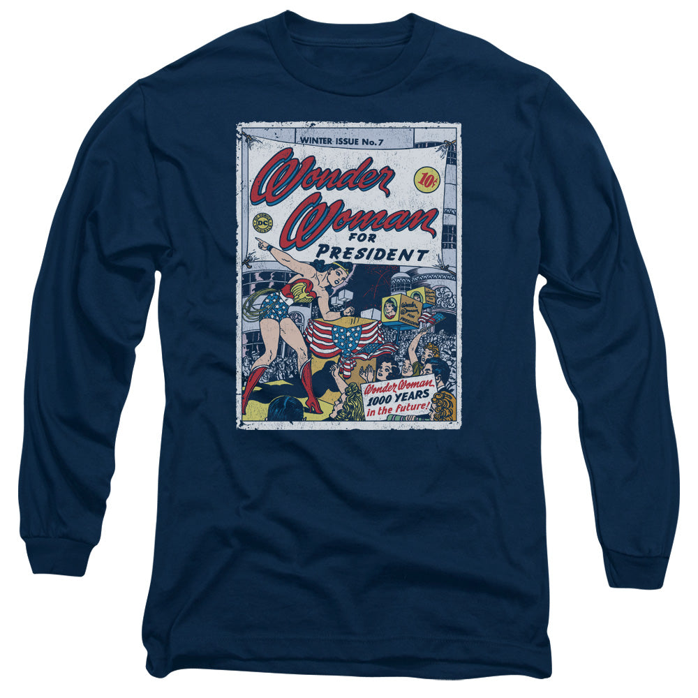 AN OFFCIALLY LICENSED DC WW FOR PRESIDENT MEN'S LONG SLEEVE T-SHIRT NAVY
