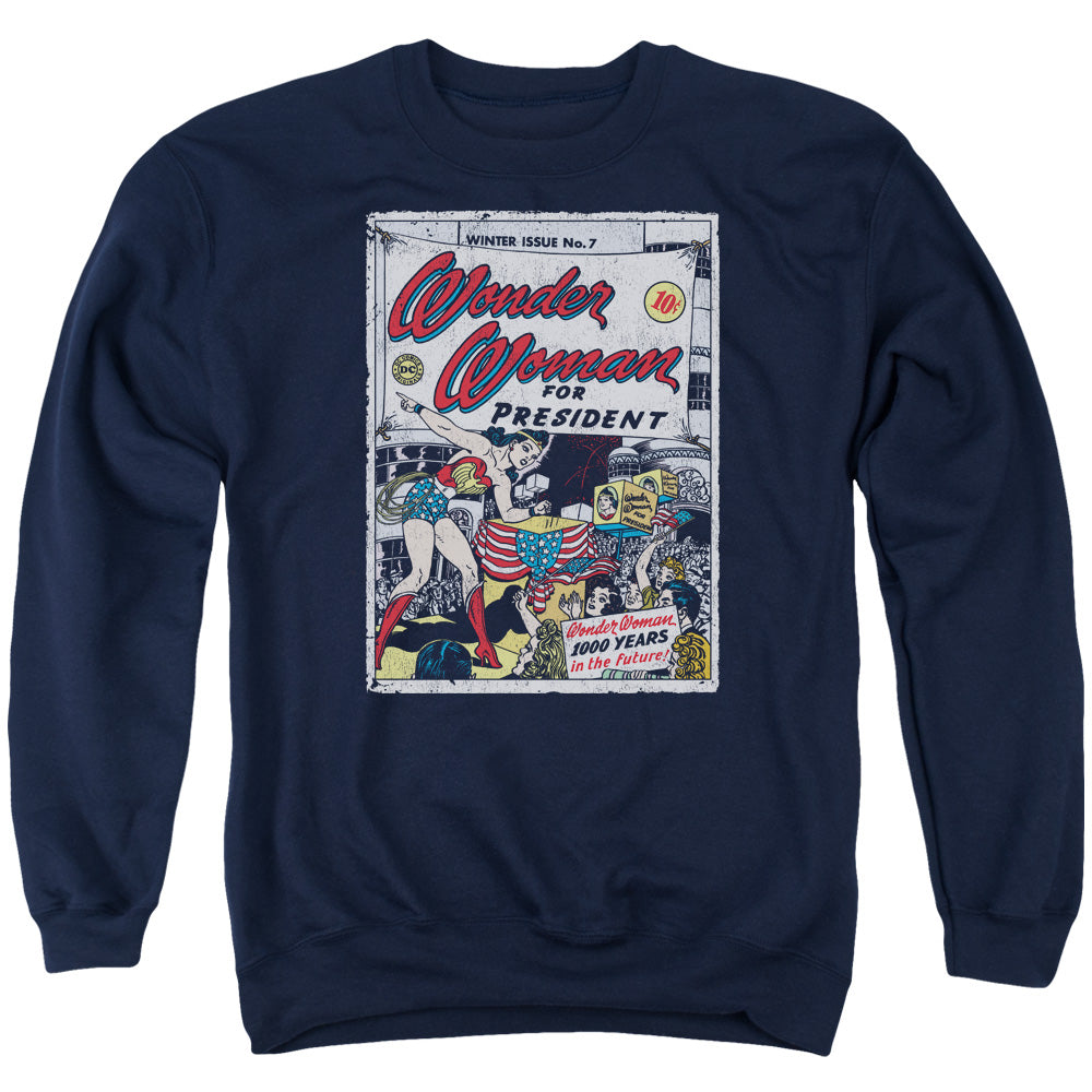 AN OFFCIALLY LICENSED DC WW FOR PRESIDENT ADULT UNISEX CREWNECK SWEATSHIRT NAVY