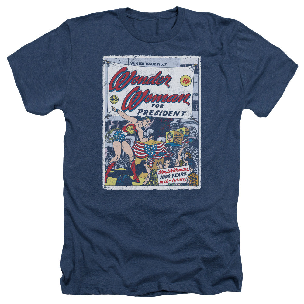AN OFFCIALLY LICENSED DC WW FOR PRESIDENT MEN'S HEATHER T-SHIRT NAVY