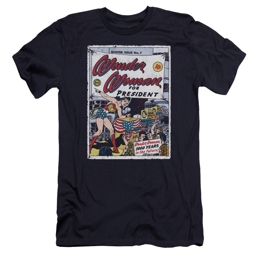 AN OFFCIALLY LICENSED DC WW FOR PRESIDENT MEN'S PREMIUM SLIM FIT T-SHIRT NAVY
