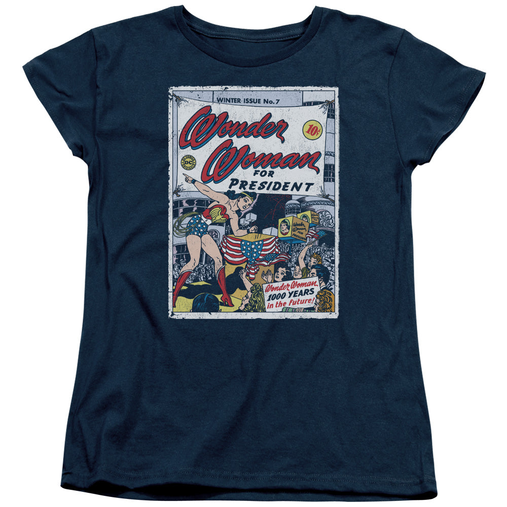 AN OFFCIALLY LICENSED DC WW FOR PRESIDENT WOMEN'S REGULAR FIT T-SHIRT NAVY