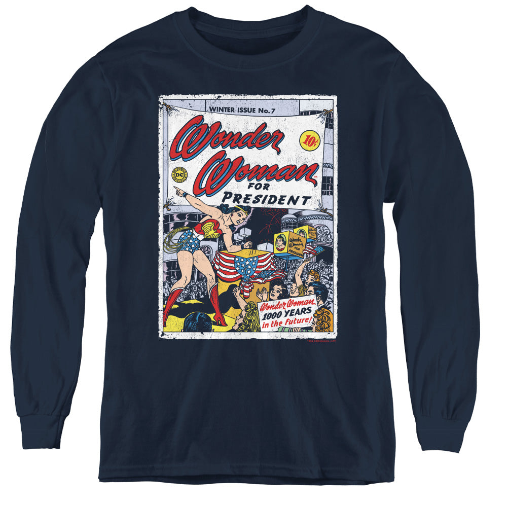 AN OFFCIALLY LICENSED DC WW FOR PRESIDENT YOUTH LONG SLEEVE T-SHIRT NAVY