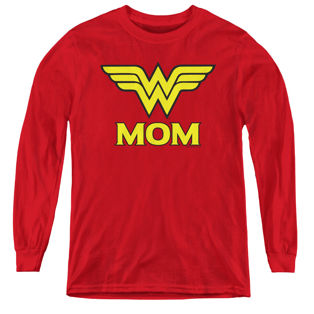 AN OFFCIALLY LICENSED DCO WONDER MOM YOUTH LONG SLEEVE T-SHIRT RED