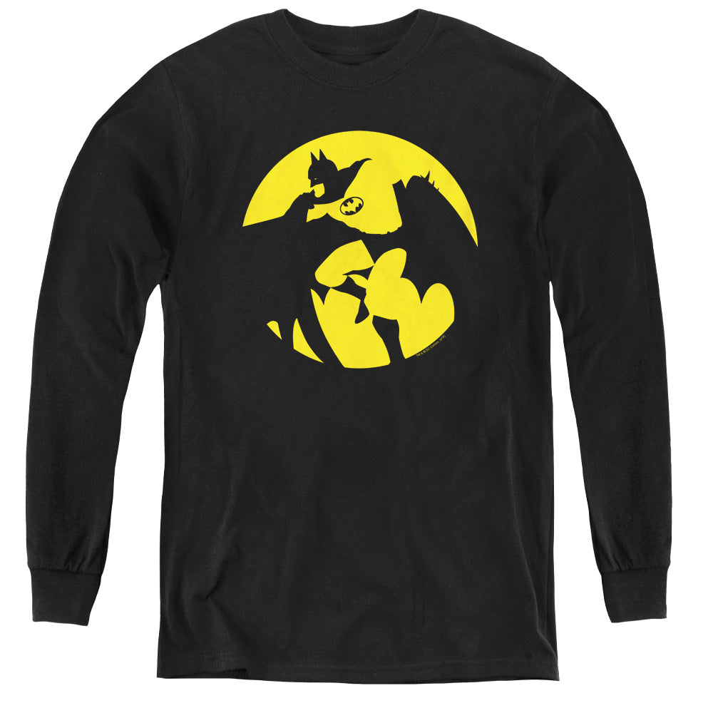 AN OFFCIALLY LICENSED DCO BATMAN SPOTLIGHT YOUTH LONG SLEEVE T-SHIRT BLACK