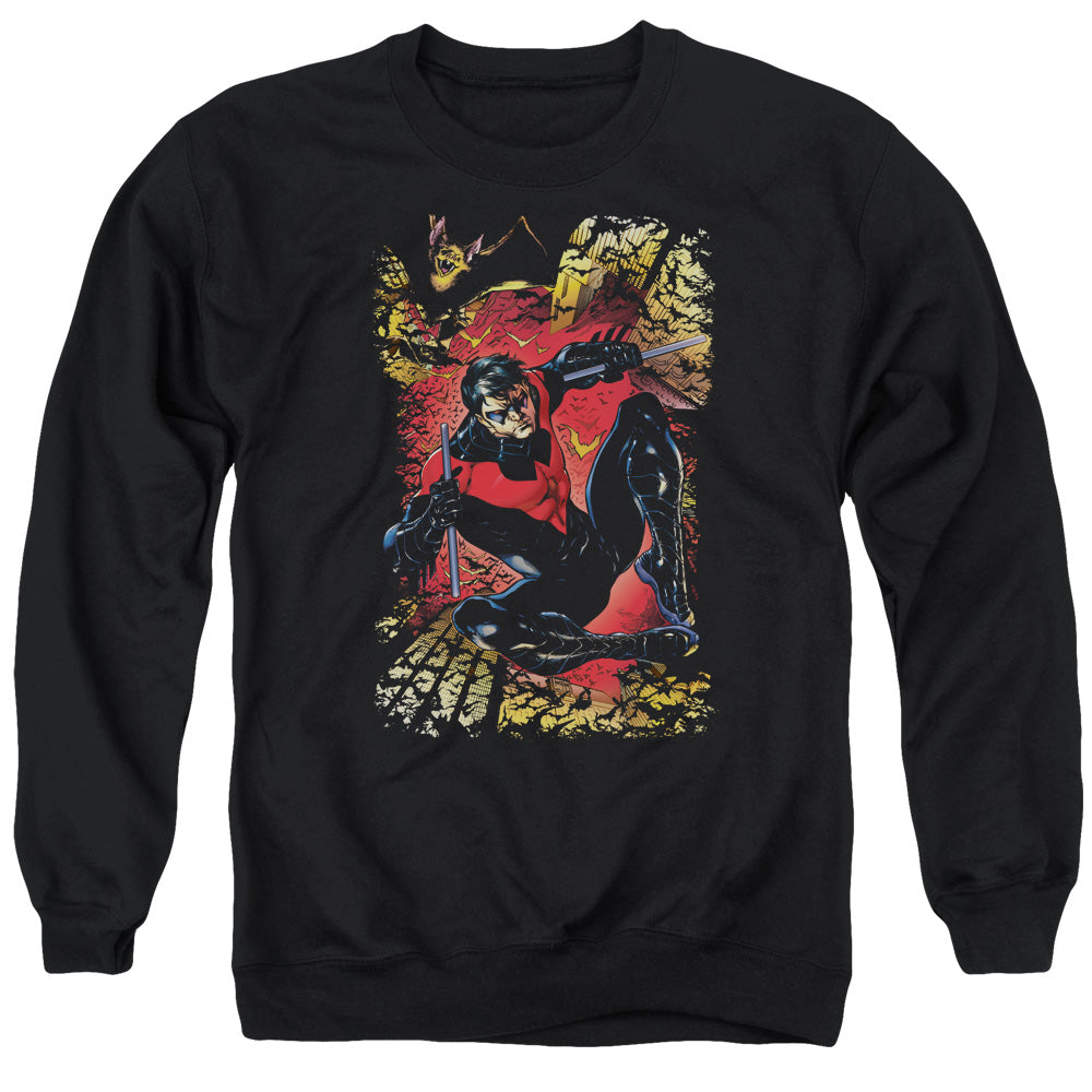 AN OFFCIALLY LICENSED JLA NIGHTWING #1 ADULT UNISEX CREWNECK SWEATSHIRT BLACK